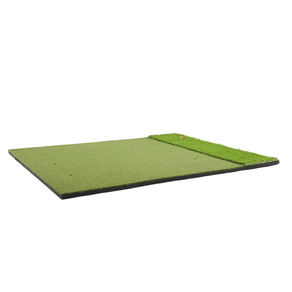 Green golf practice mat on a white background