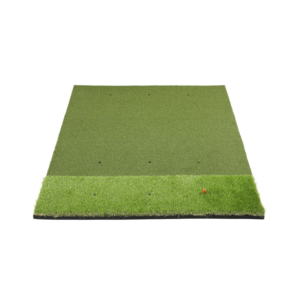 Green golf practice mat on a white background