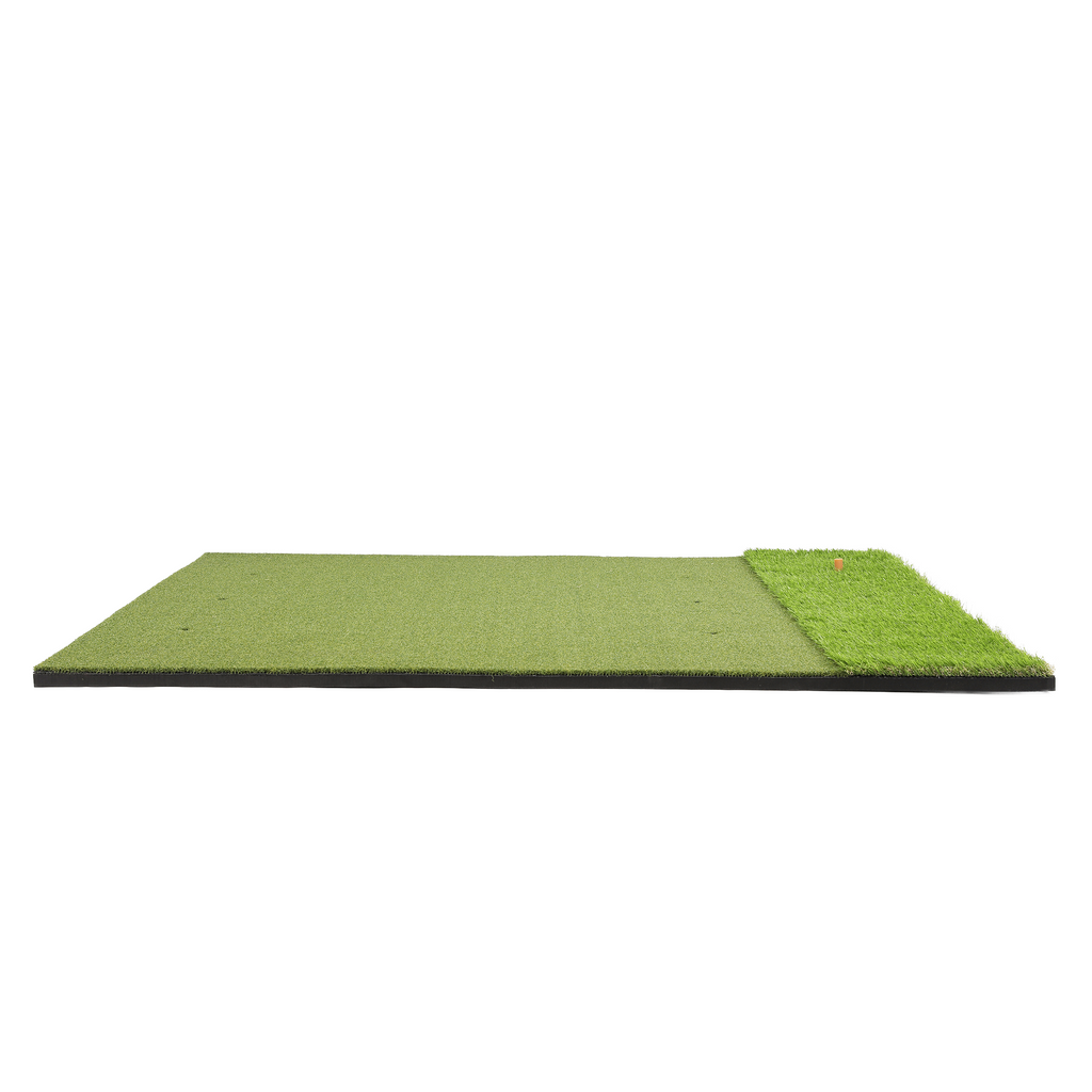 Green mat with artificial grass on a white background