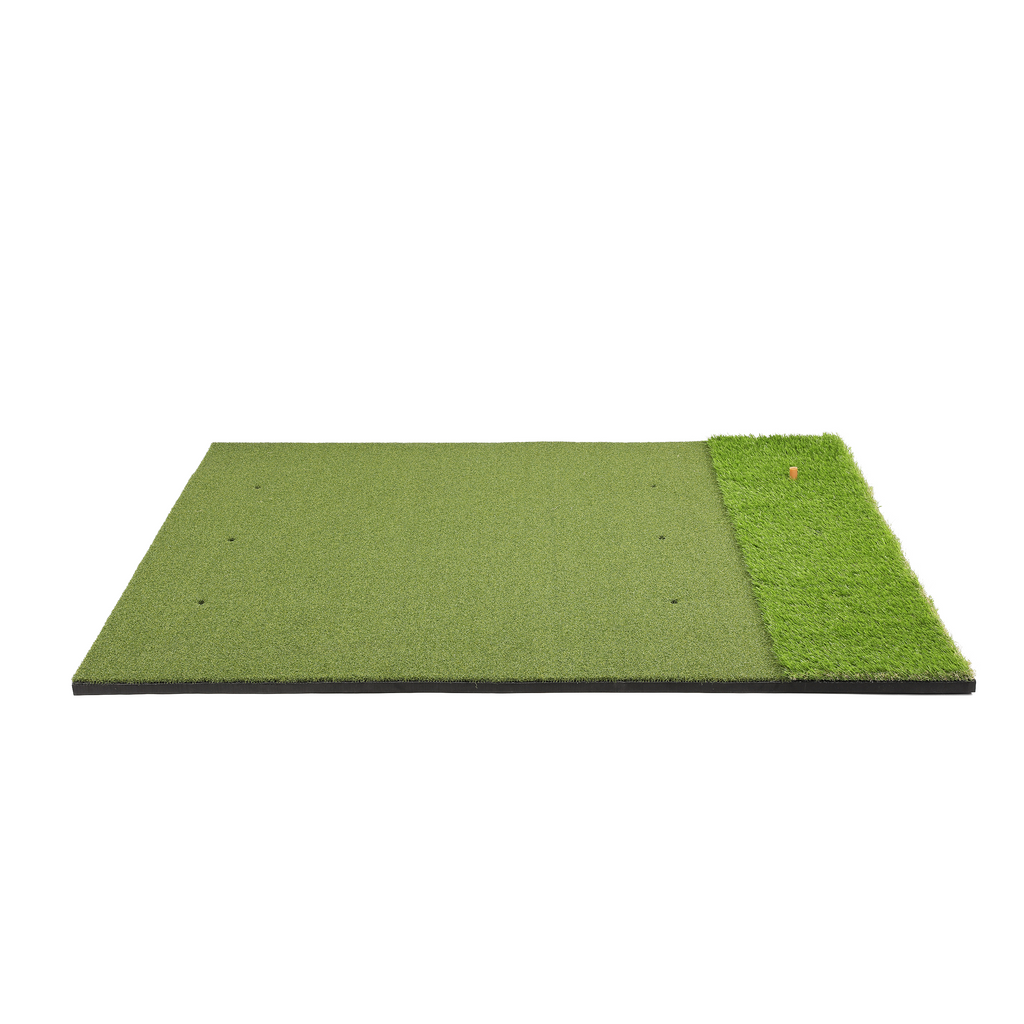 Green golf practice mat on a white background