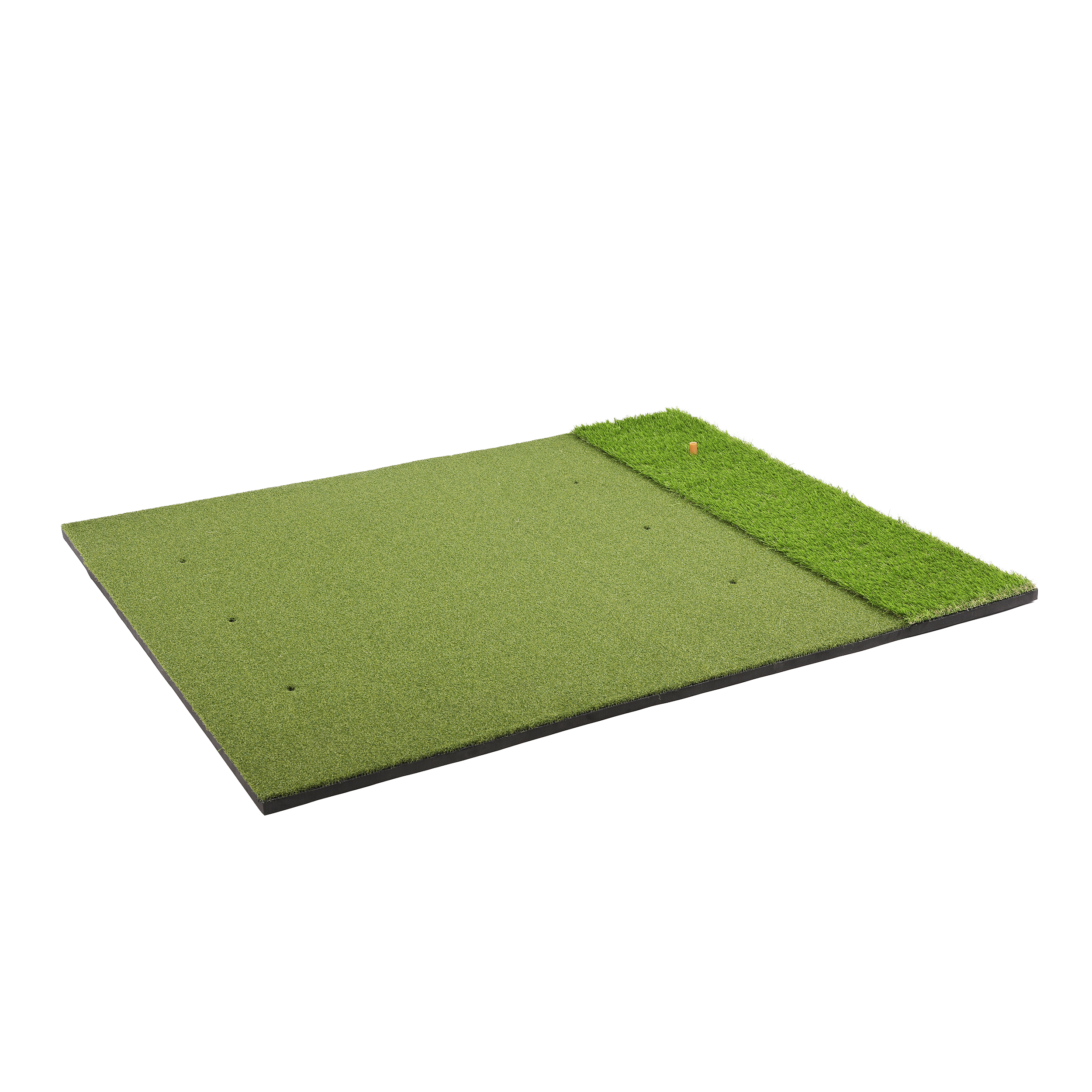 Green golf practice mat with grass-like texture on a white background