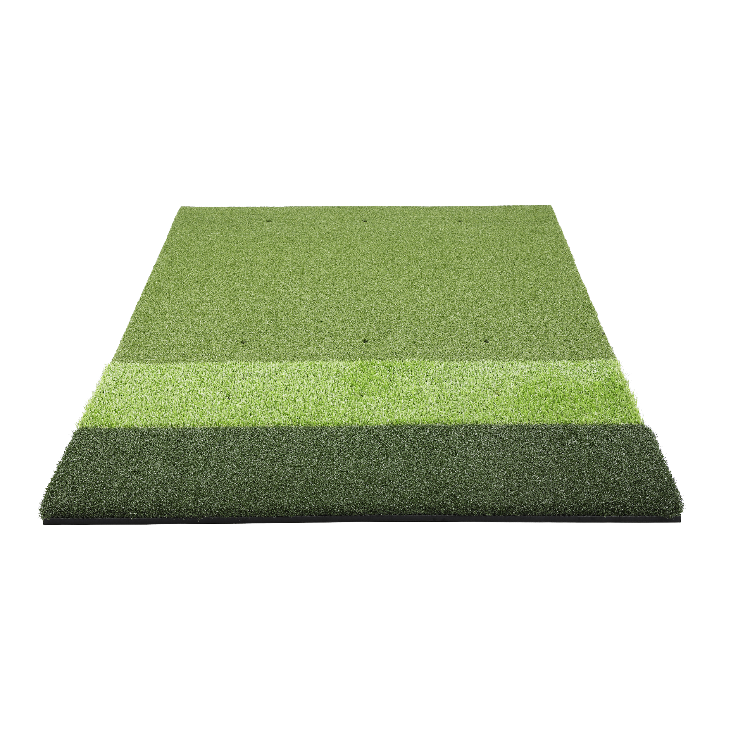 Green artificial grass mat on a white background